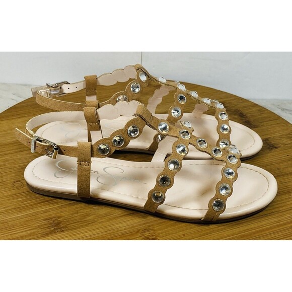 JESSICA SIMPSON Dana Scallop Rhinestone Slingback Sandals in Tan Size 2 NEW - Picture 2 of 7